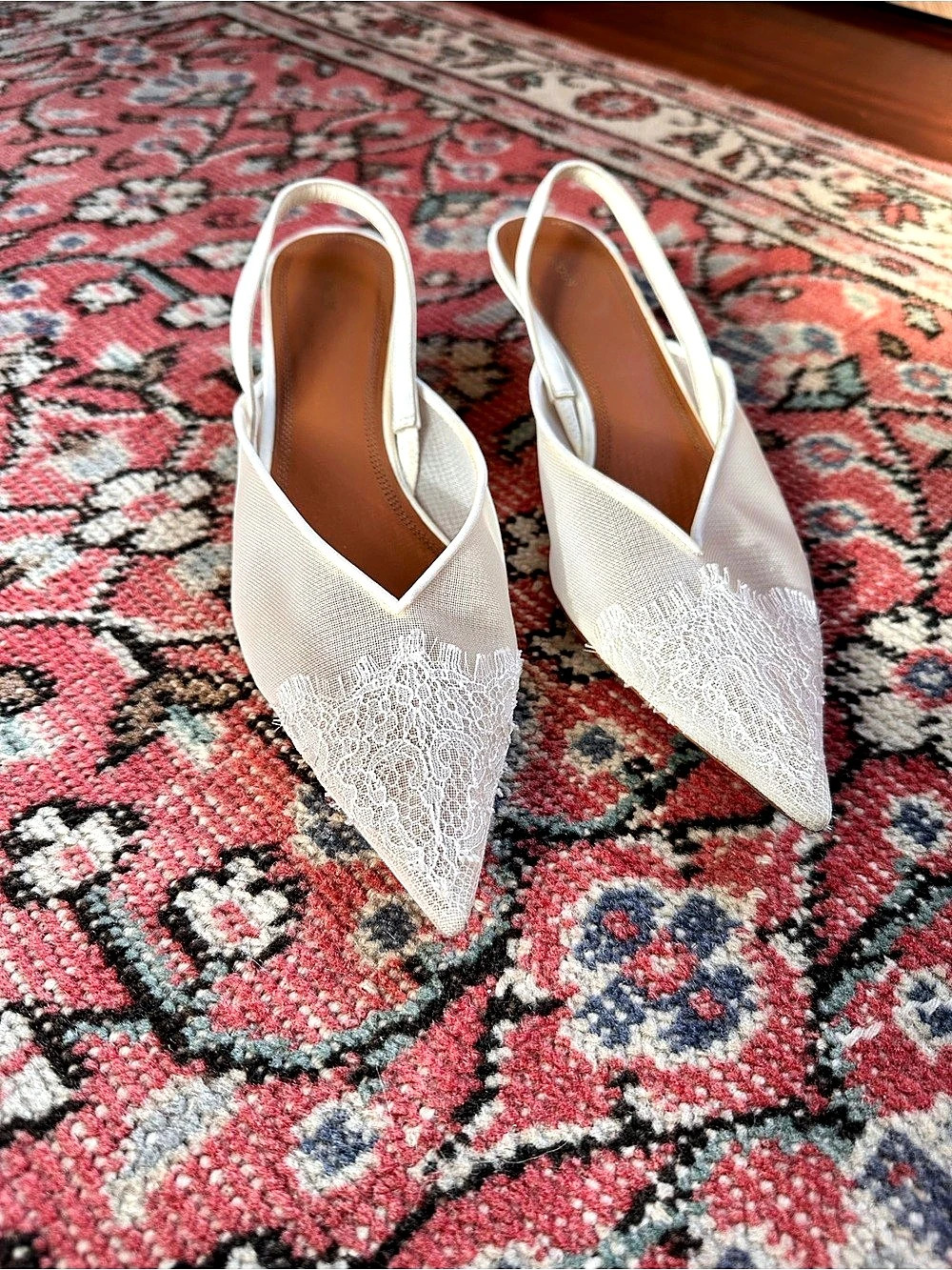NEOUS Irena Lace and Satin-Trimmed Mesh Slingback Pumps White